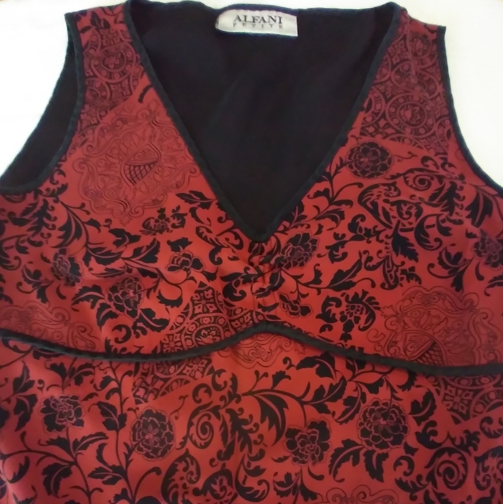 Alfani petite elegant red and black maxi dress babydoll size small